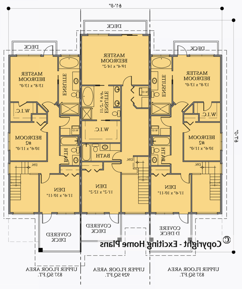 House Plan E1021-10 Upper Floor Plan REVERSE