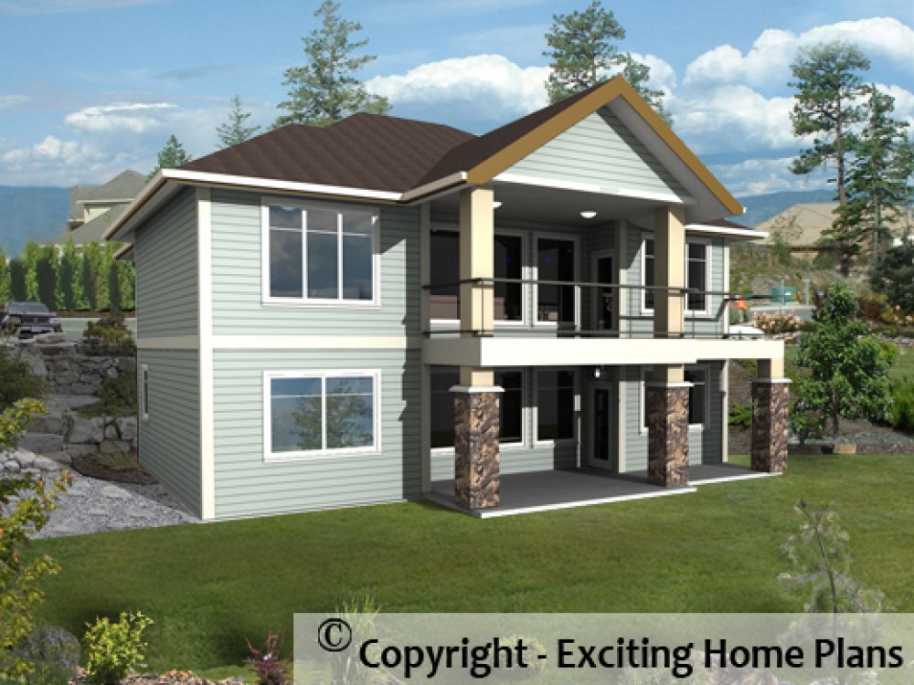House Plan E1059-10 Rear 3D View