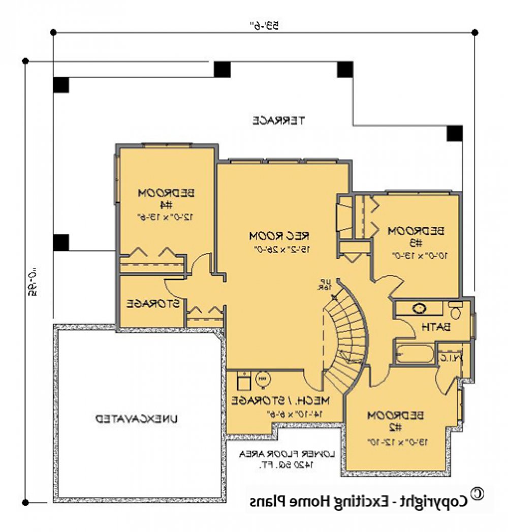 House Plan E1093-10 Lower Floor Plan REVERSE