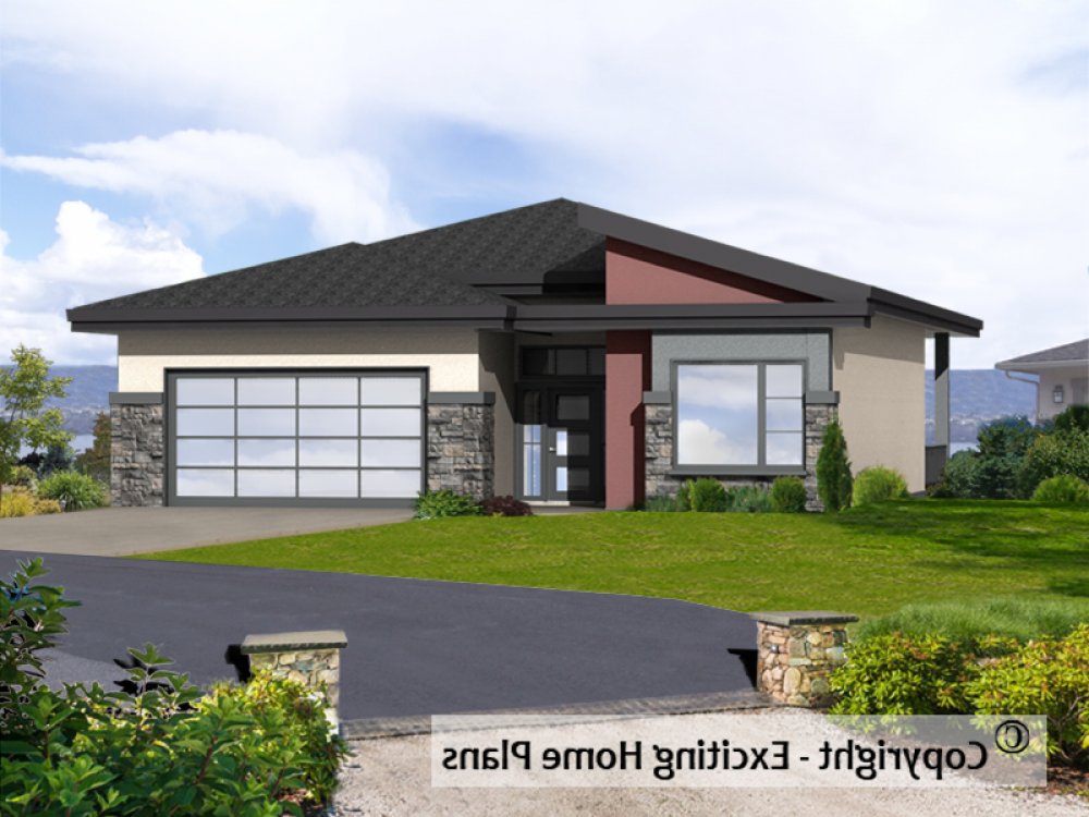 House Plan E1600-10M Front 3D View REVERSE