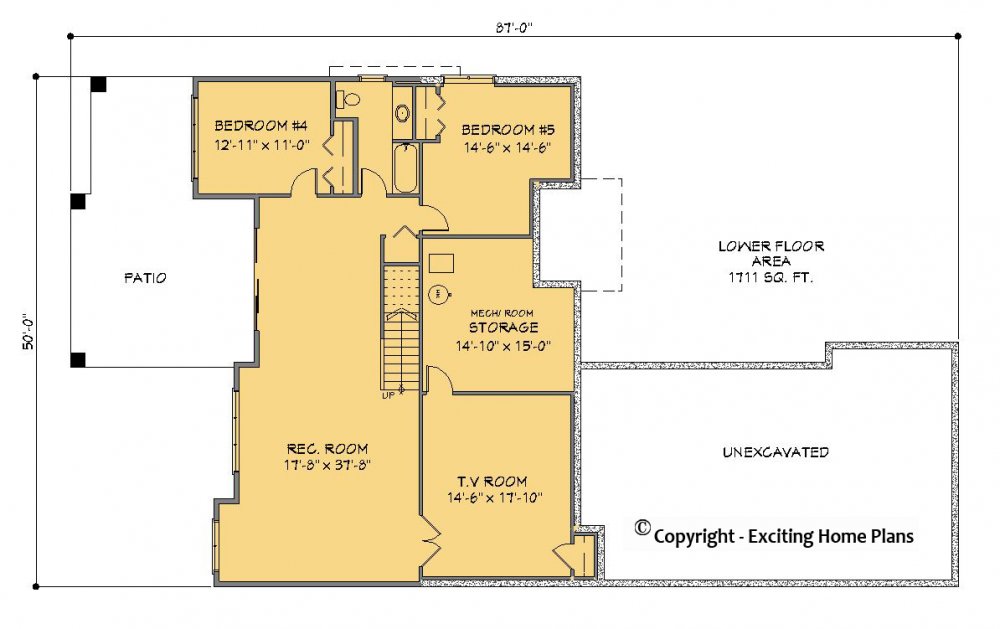 House Plan E1444-10 Lower Floor Plan