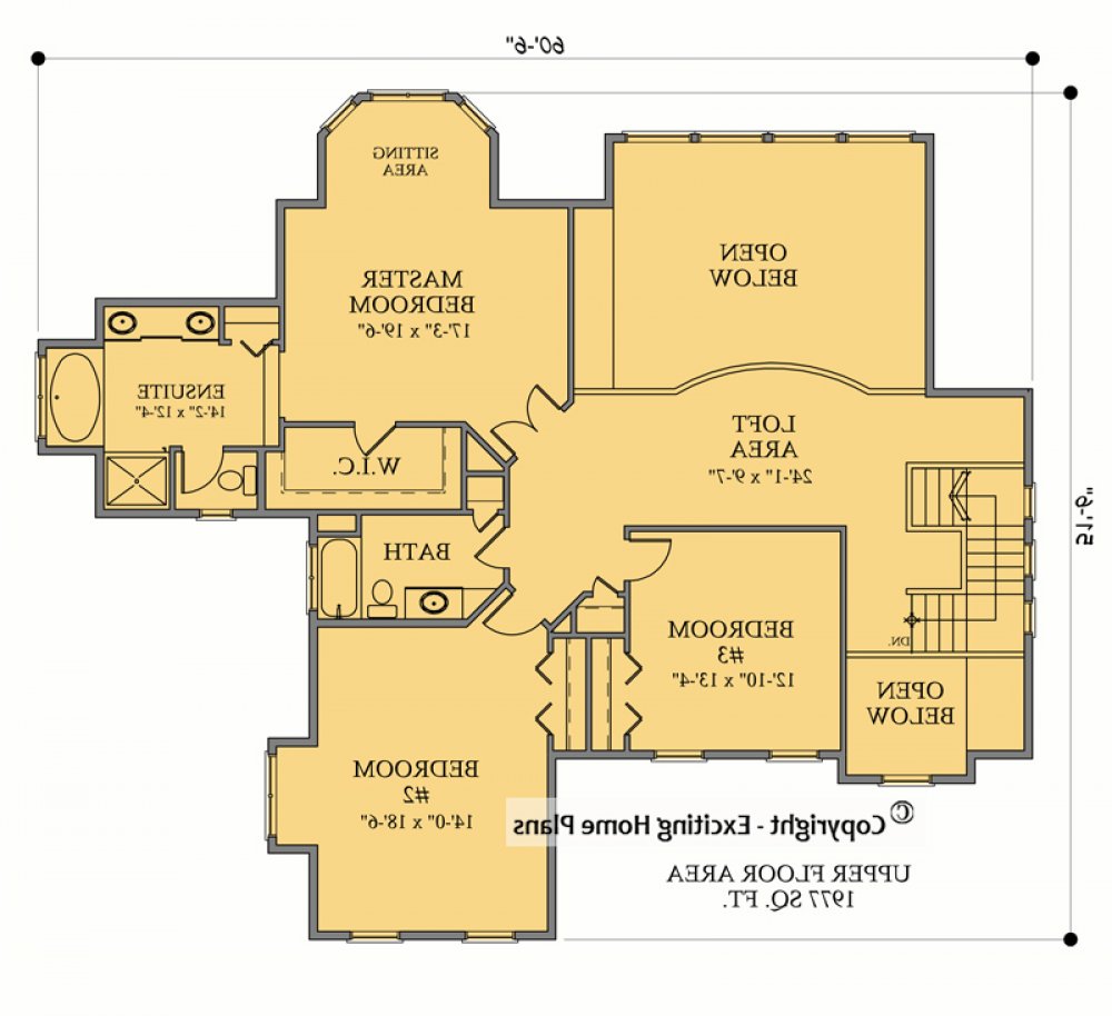 House Plan E1073-10 Upper Floor Plan REVERSE