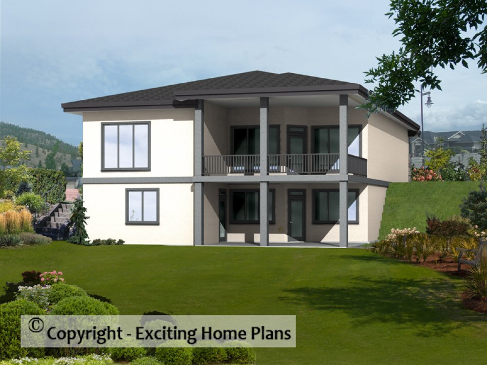 House Plan E1600-10 Rear 3D View