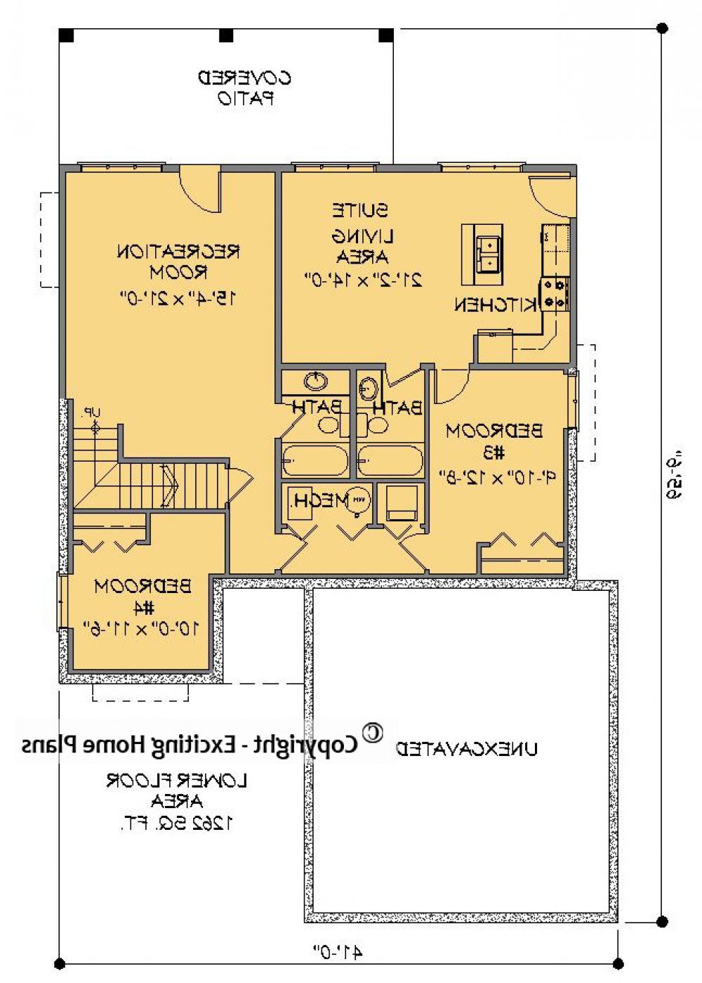 House Plan E1601-10M Lower Floor Plan REVERSE