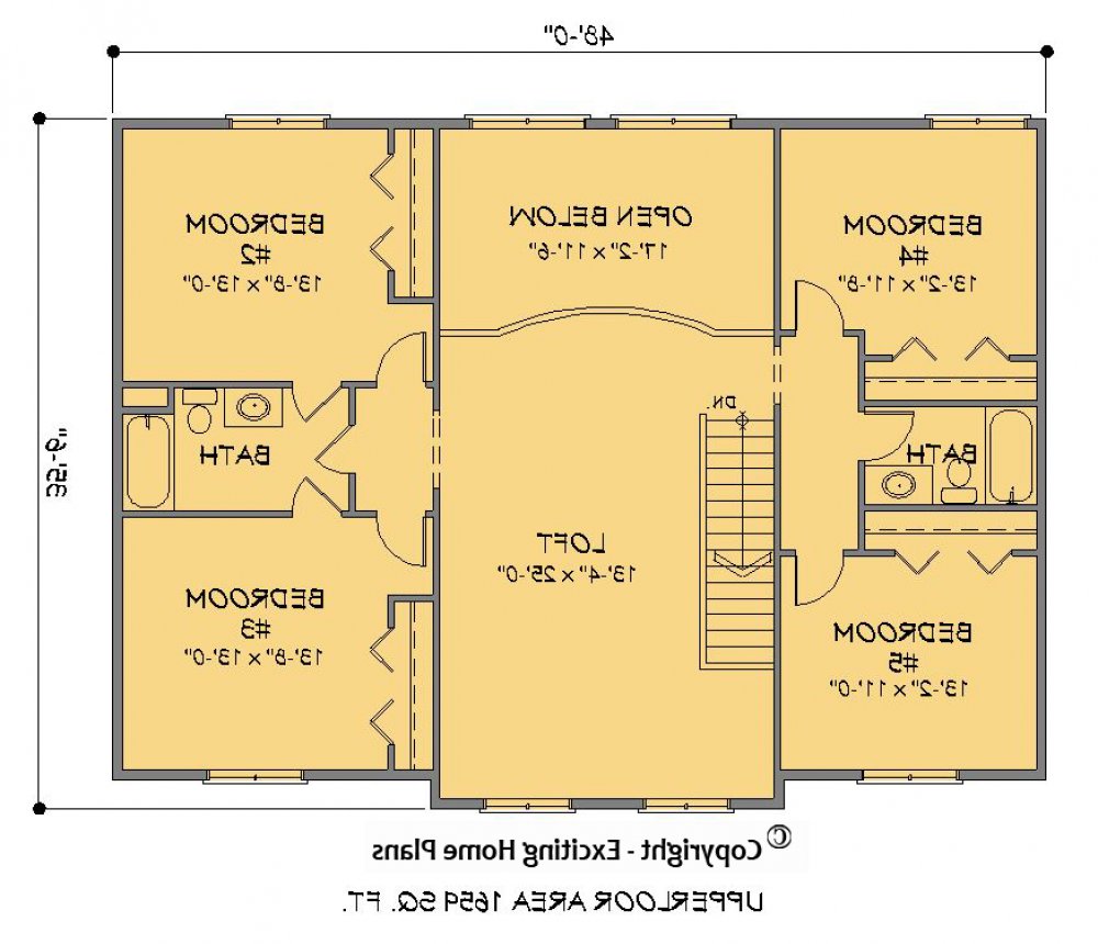 House Plan E1468-10 Upper Floor Plan REVERSE