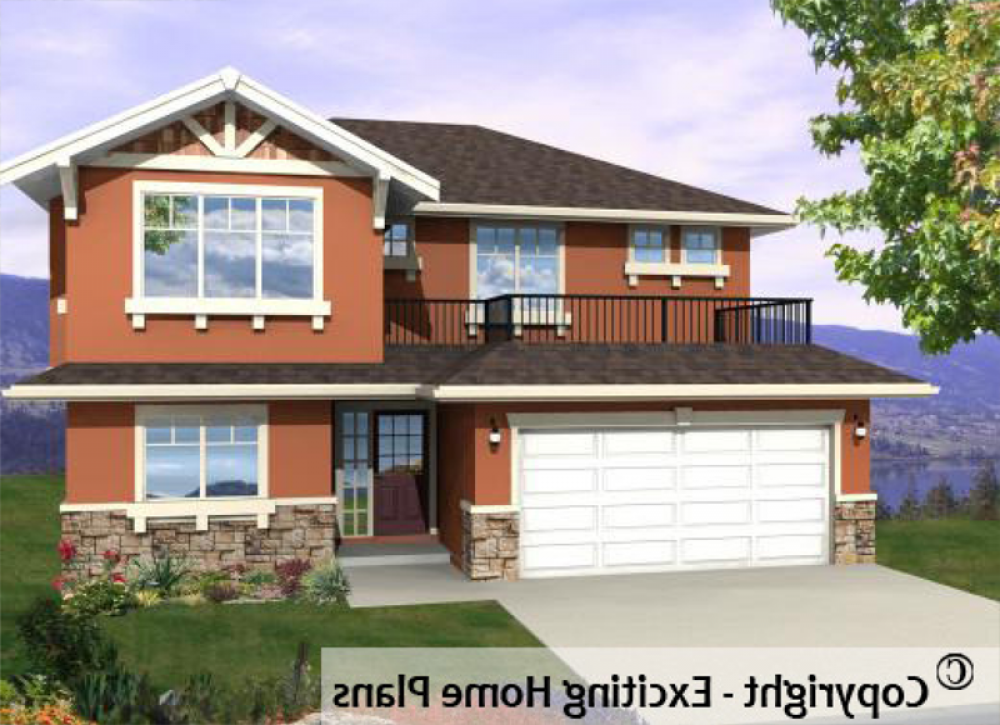 House Plan E1039-10 Front 3D View REVERSE