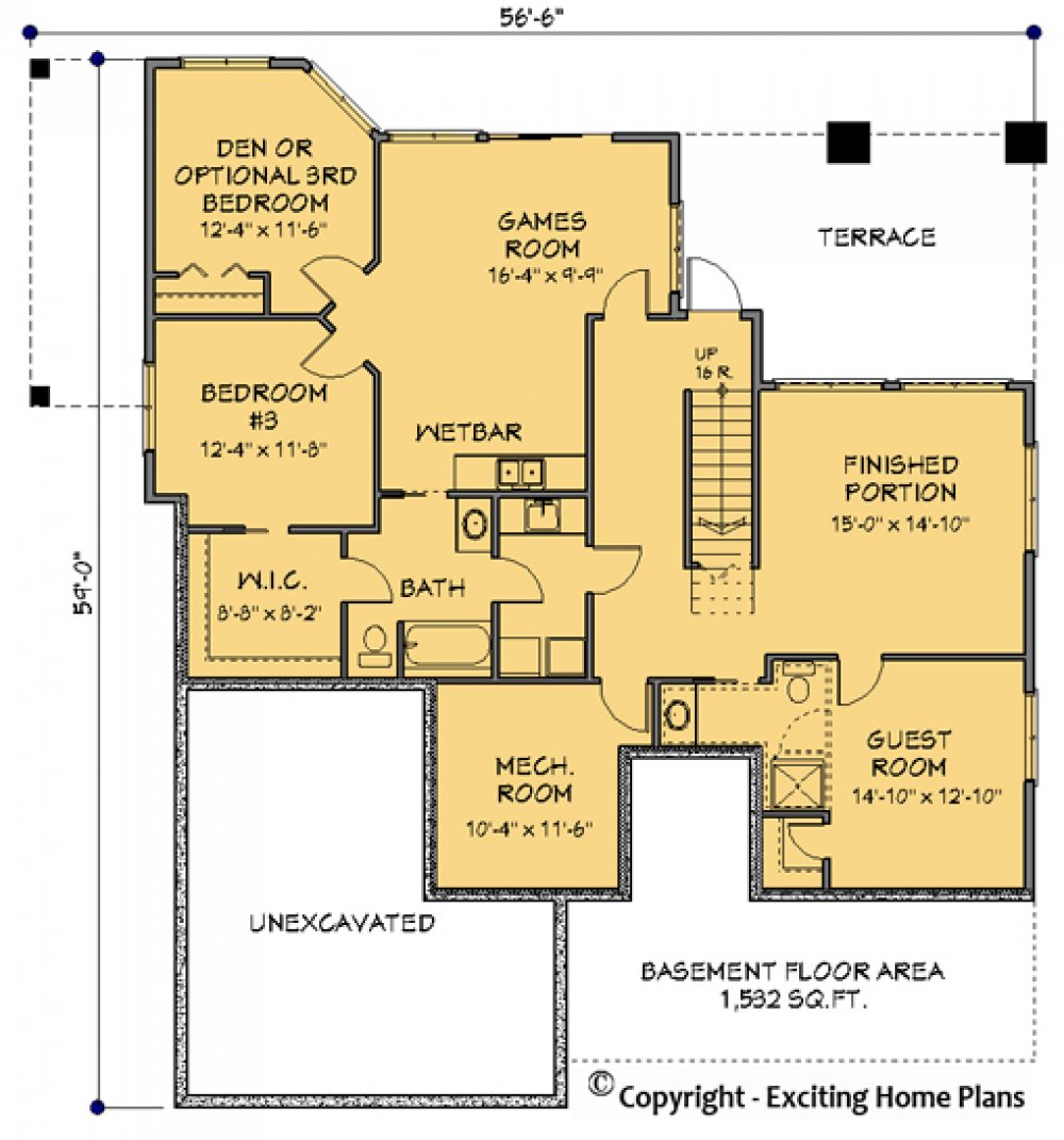 House Plan E1105-10 Lower Floor Plan