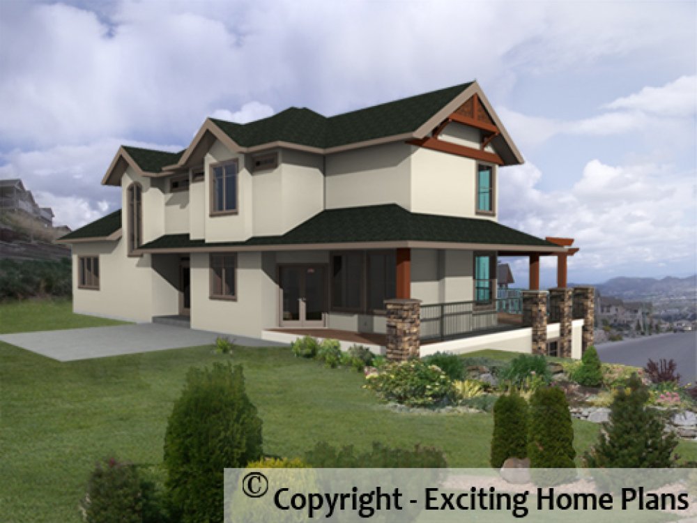 House Plan E1089-10 Rear 3D View