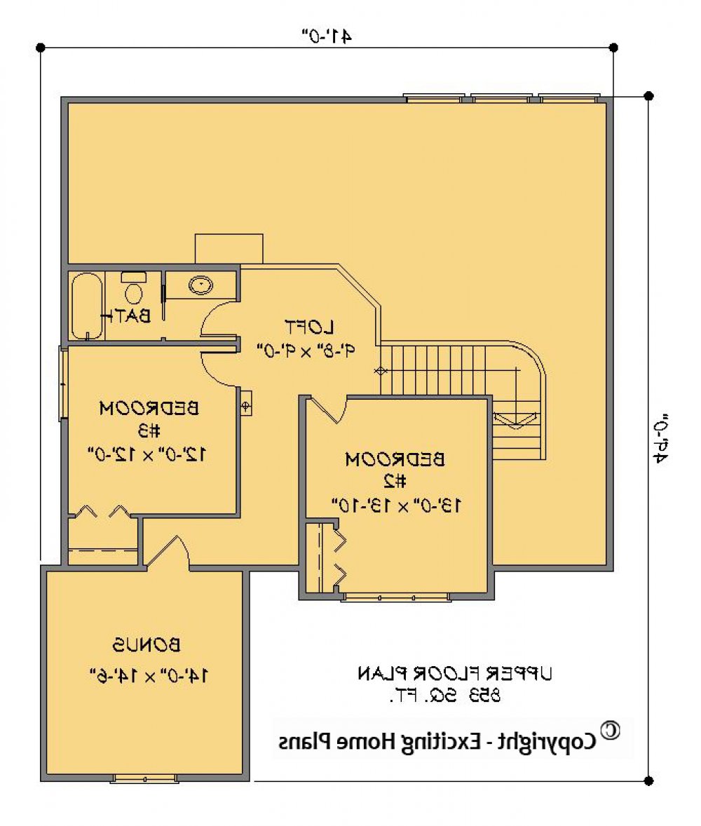 House Plan E1353-10  Upper Floor Plan REVERSE