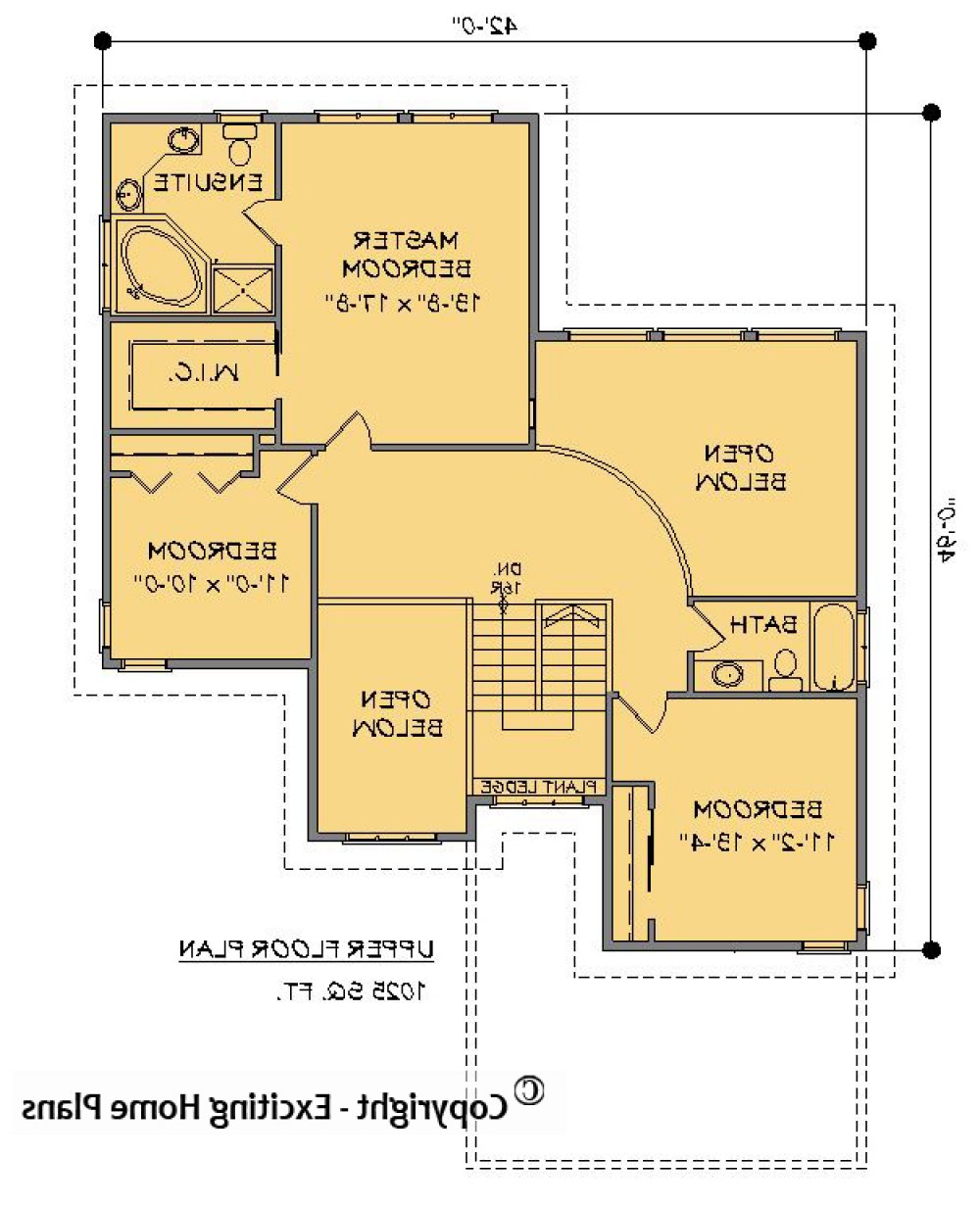 House Plan E1198-10 Upper Floor Plan REVERSE