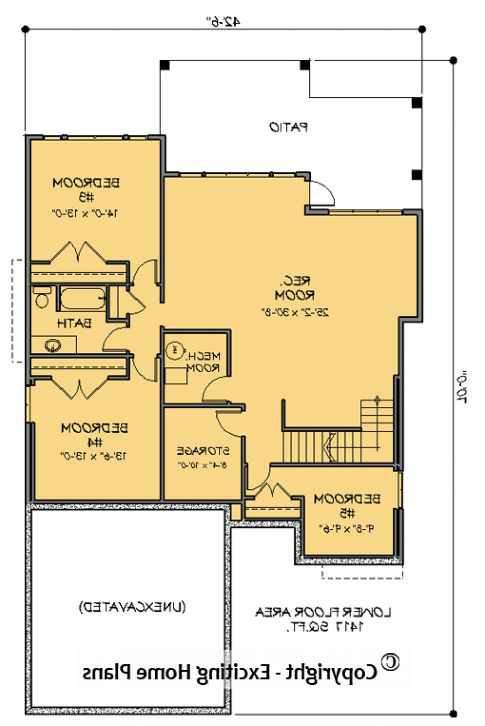 House Plan E1731-50 Lower Floor Plan REVERSE