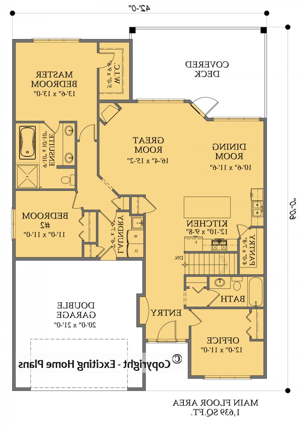 House Plan E1600-10M Main Floor Plan REVERSE