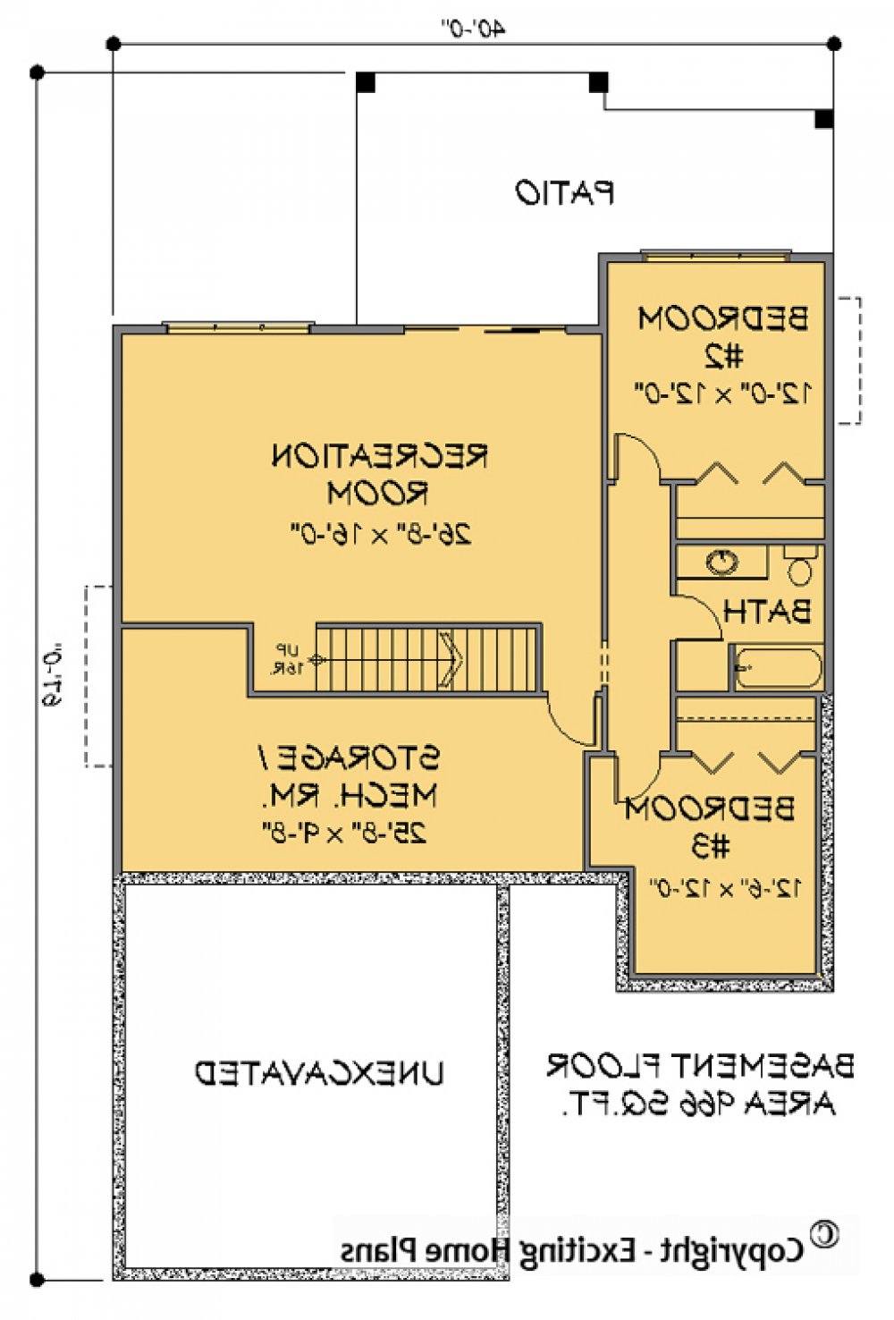 House Plan E1129-10 Lower Floor Plan REVERSE