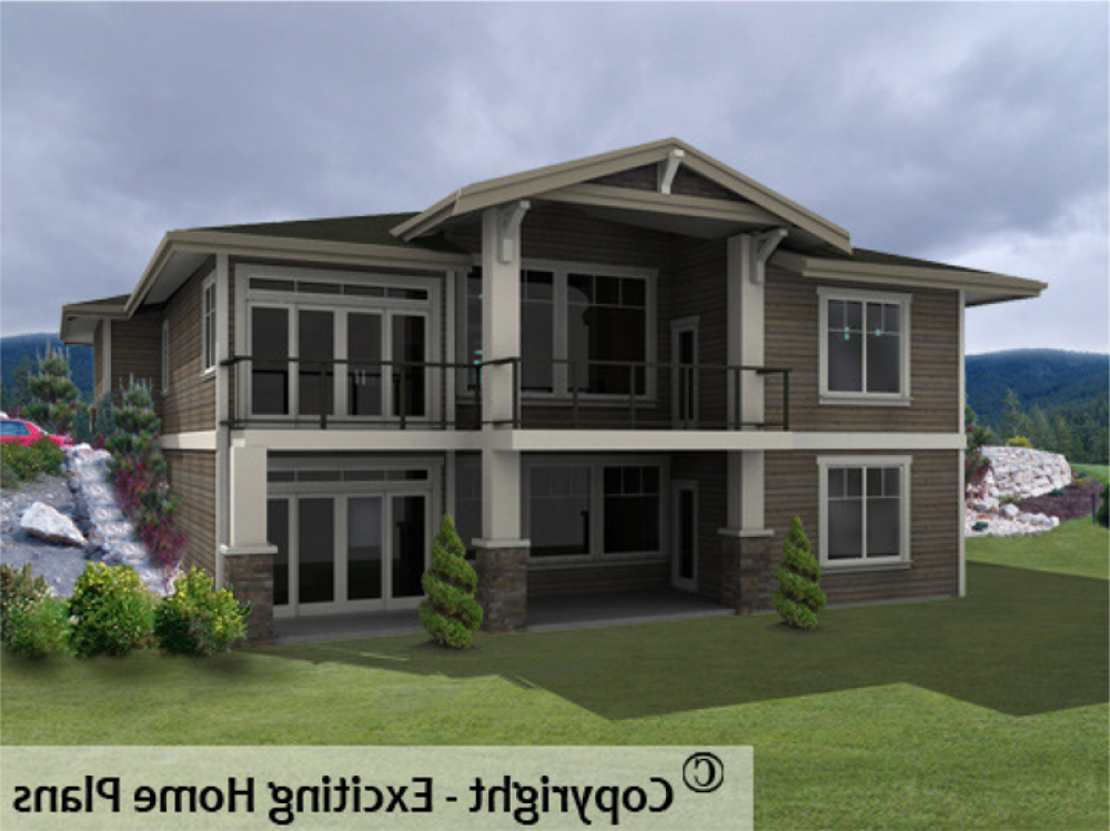 House Plan E1028-10 Rear 3D View REVERSE