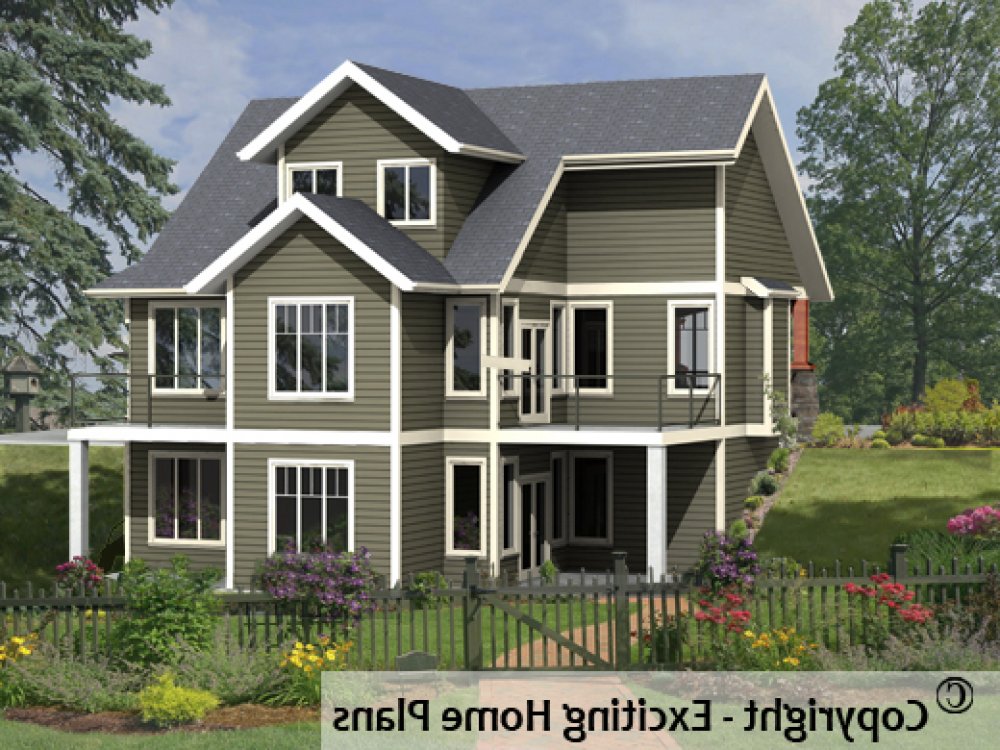 House Plan E1492-10 Rear 3D View REVERSE