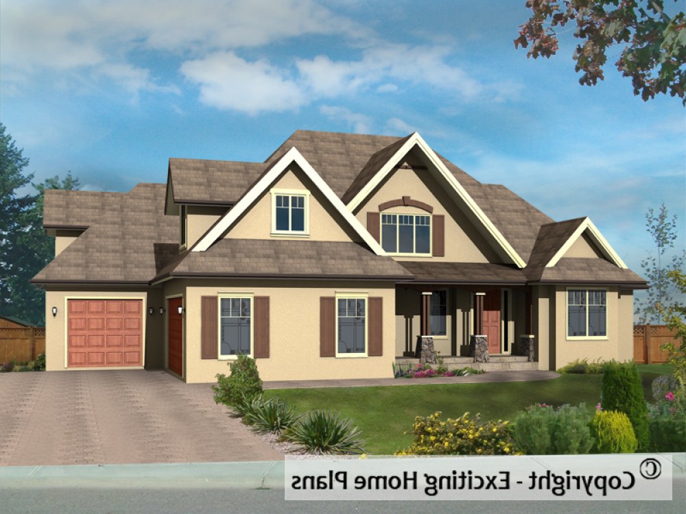 House Plan E1073-11 Front 3D View REVERSE