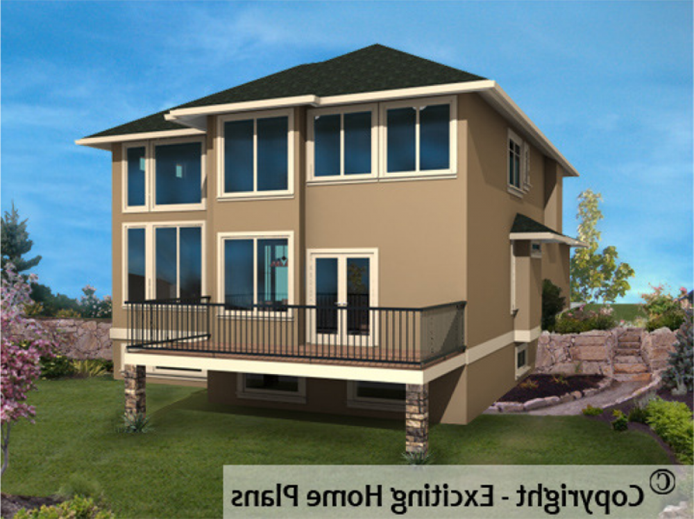 House Plan E1027-10 Rear 3D View REVERSE