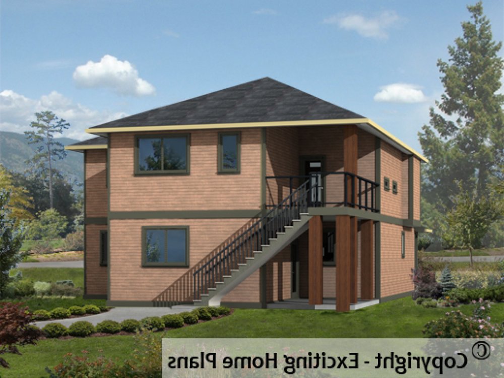 House Plan E1430-10 Rear 3D View REVERSE