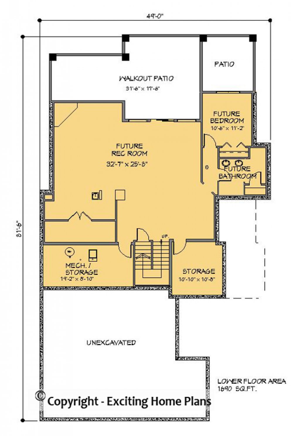 House Plan E1166-10  Lower Floor Plan