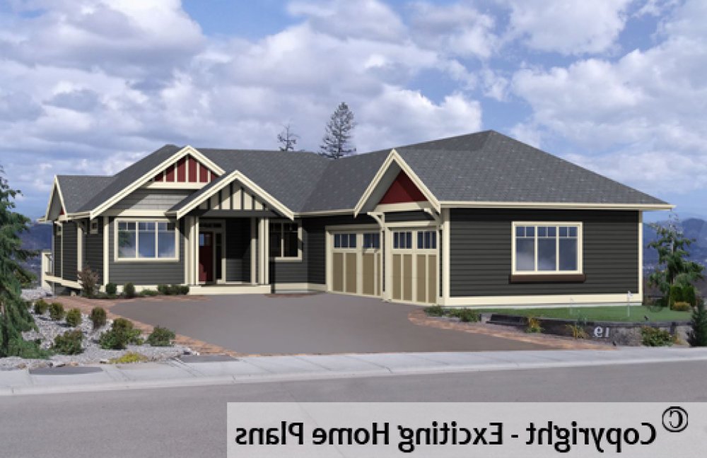 House Plan E1444-10 Exterior 3D View REVERSE