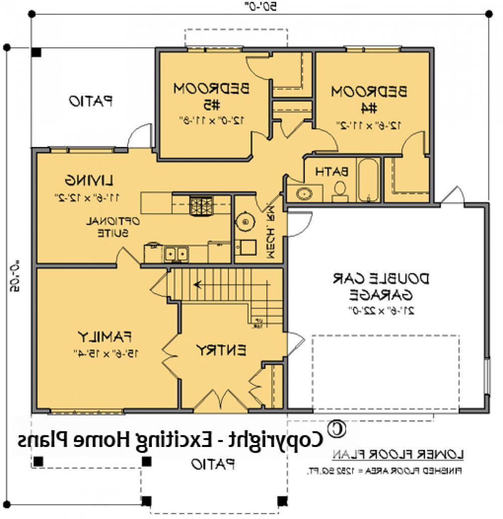 House Plan E1732-10  Lower Floor Plan REVERSE