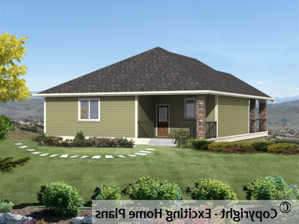 House Plan E1236-10C Rear 3D View REVERSE