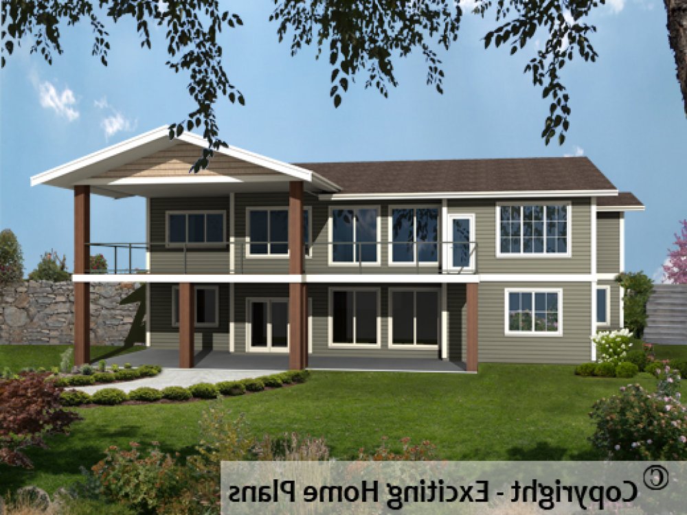 House Plan E1325-10 Rear 3D View REVERSE