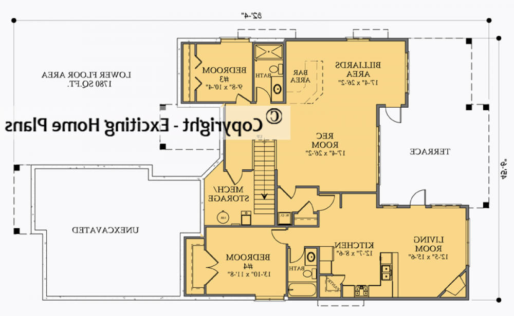House Plan E1018-10  Lower Floor Plan REVERSE