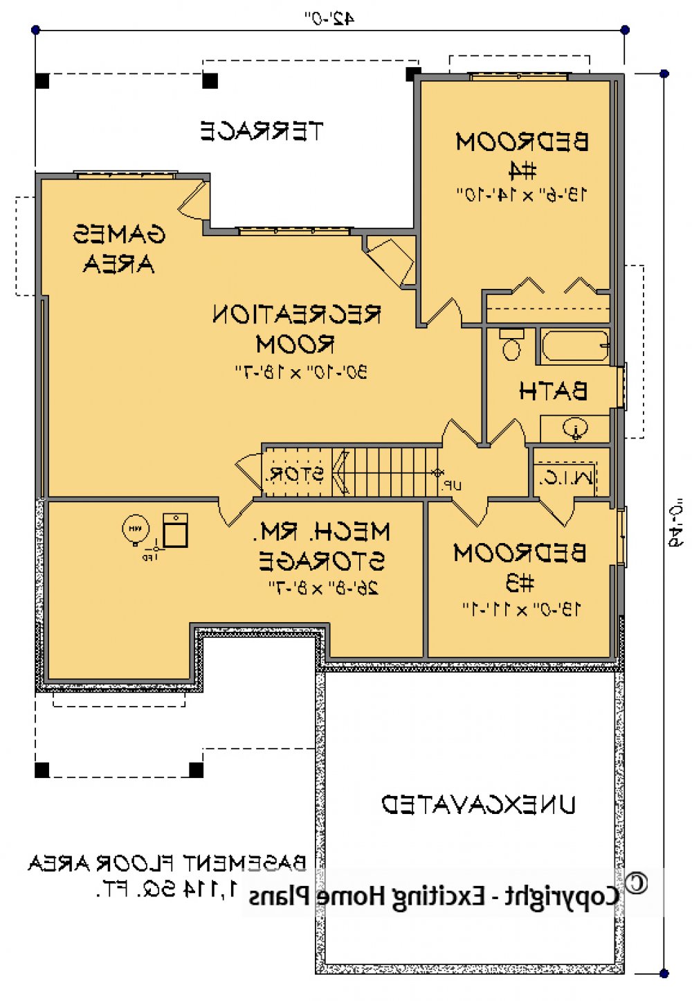 House Plan E1595 -10 Lower Floor Plan REVERSE
