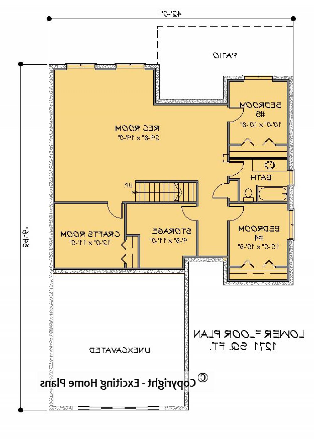 House Plan E1300-10 Lower Floor Plan REVERSE
