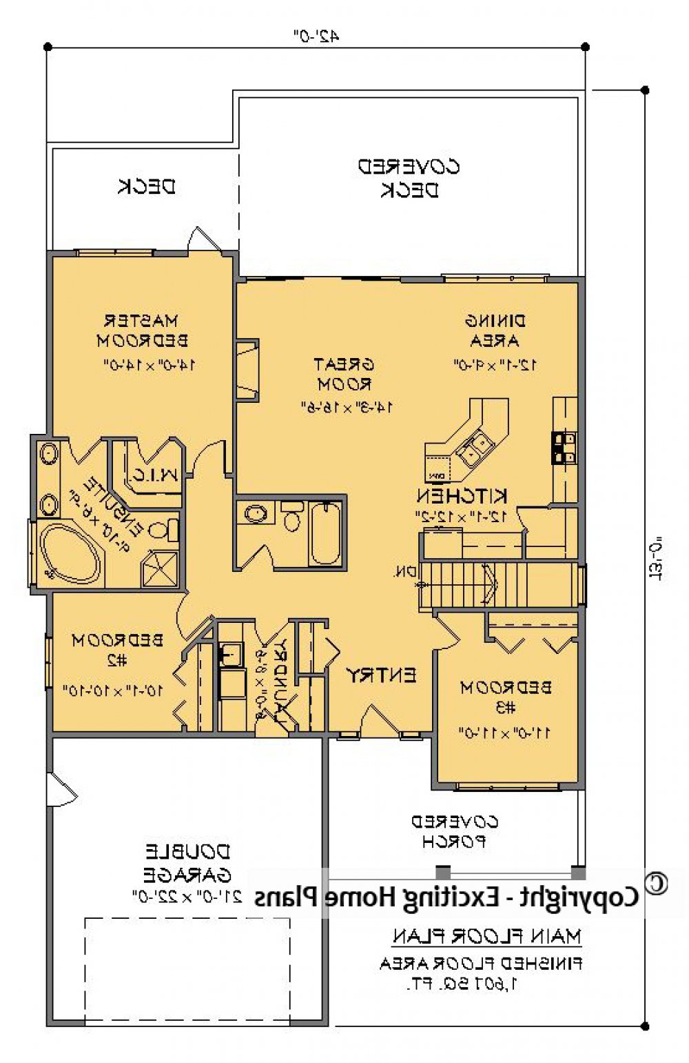 House Plan E1592-10 Main Floor Plan REVERSE