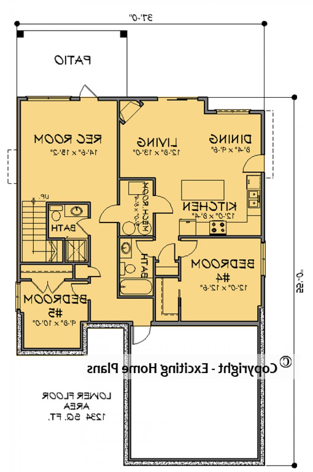 House Plan E1577-10  Lower Floor Plan REVERSE