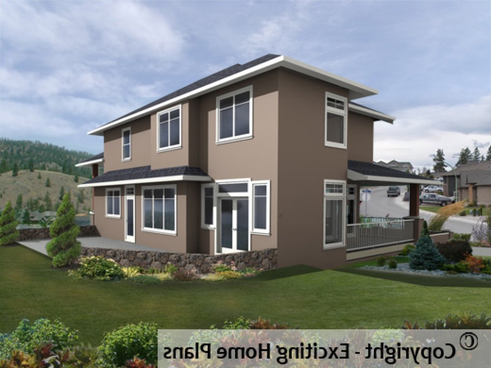 House Plan E1070-10 Rear 3D View REVERSE