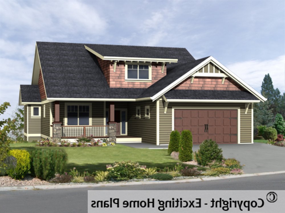 House Plan E1286-10 Front 3D View REVERSE
