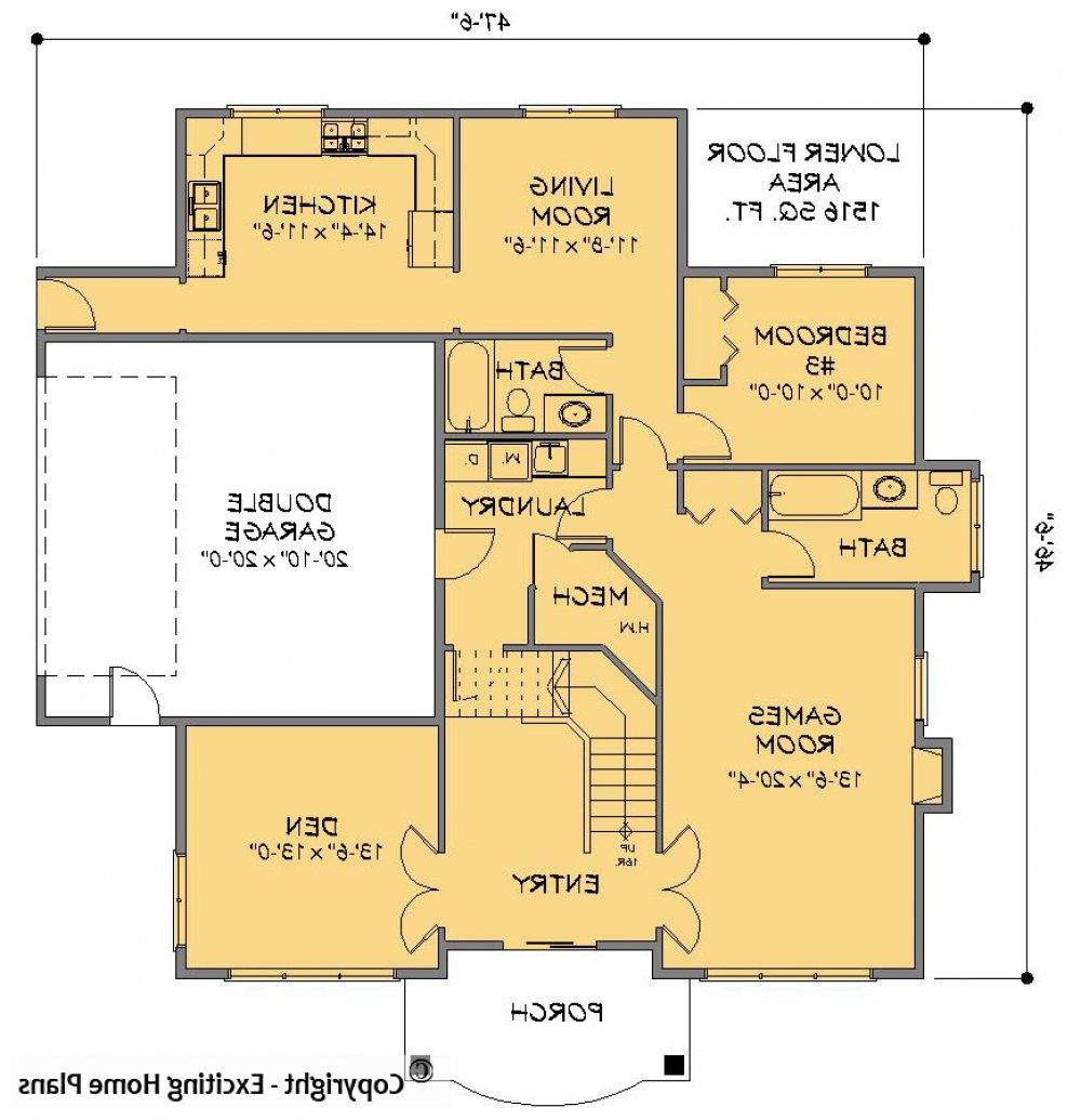 House Plan E1217-10 Lower Floor Plan REVERSE
