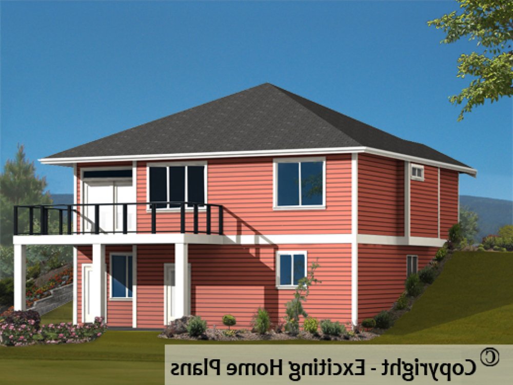 House Plan E1215-10 Rear 3D View REVERSE