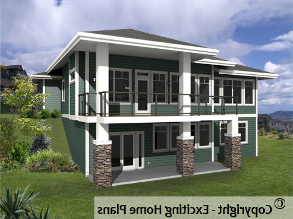House Plan E1048-10 Rear 3D View REVERSE