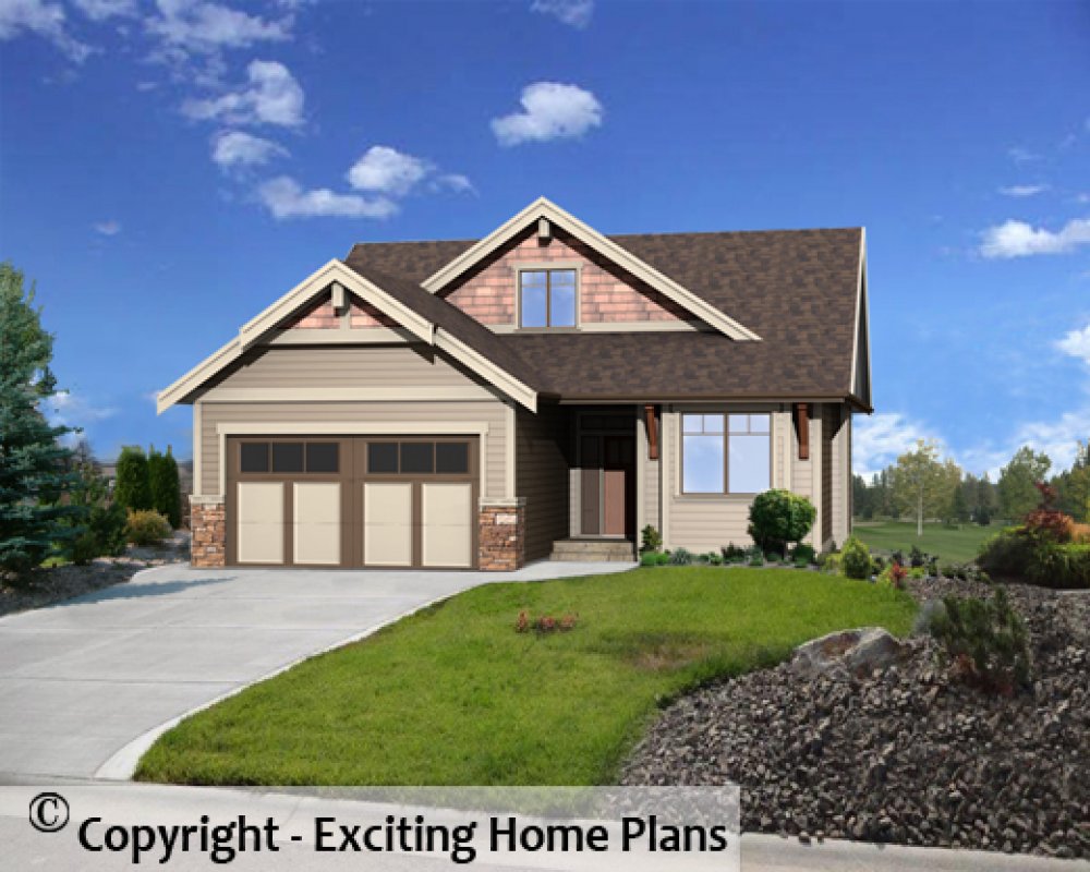 House Plan E1593-10 Front 3D View of House