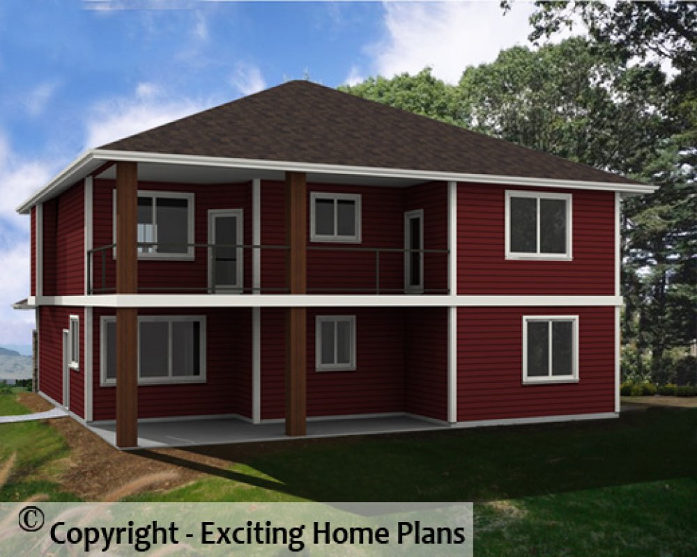 House Plan E1538-10 Rear 3D View
