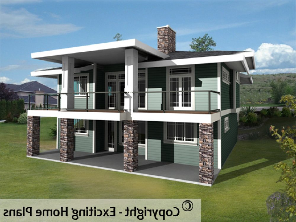 House Plan E1099-10 Rear 3D View REVERSE