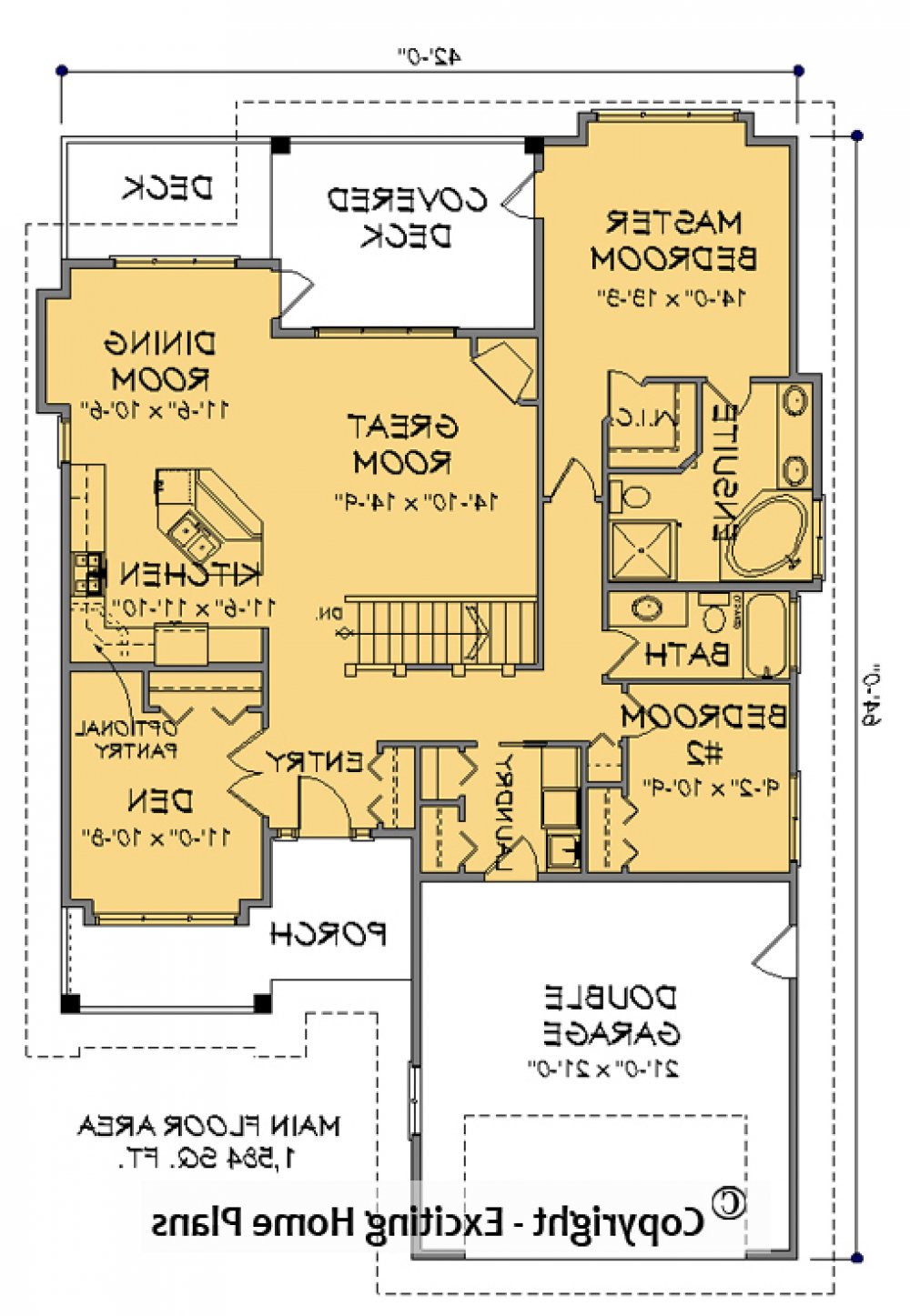 House Plan E1595 -10 Main Floor Plan REVERSE