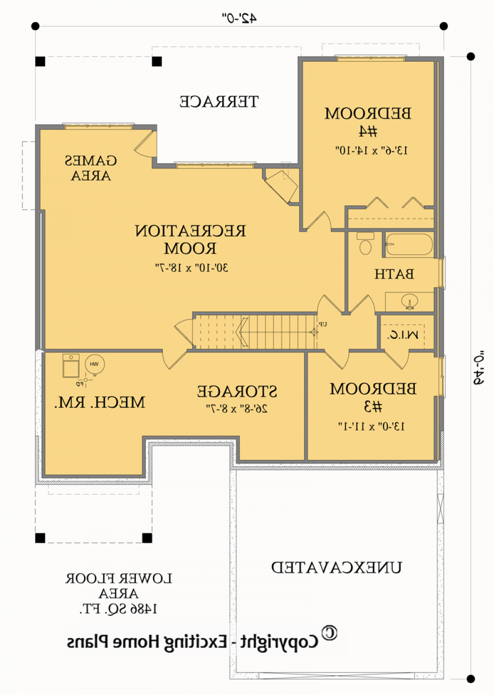House Plan E1004-10 Lower Floor Plan REVERSE