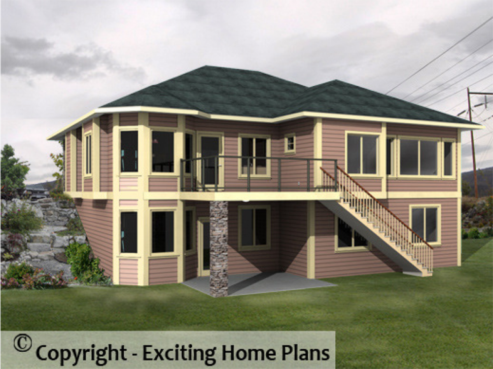 House Plan E1053-10 Rear 3D View