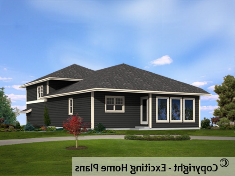 House Plan E1715-10 Rear 3D View REVERSE