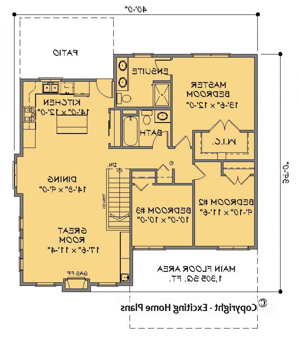 House Plan E1621-10 Main Floor Plan REVERSE