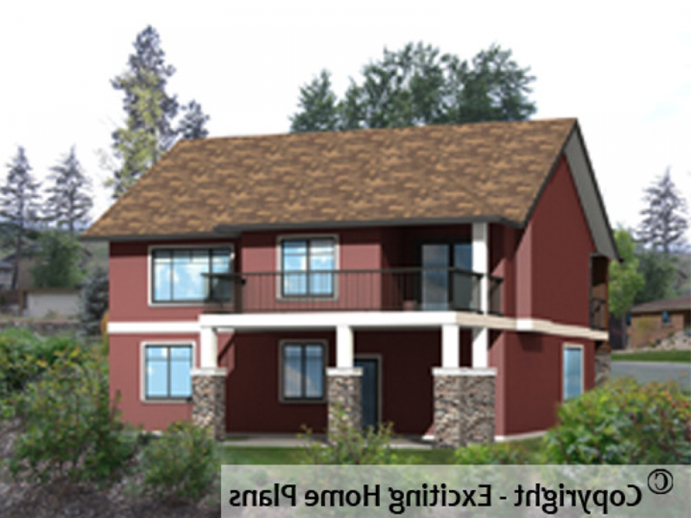 House Plan E1034-10 Rear 3D View REVERSE