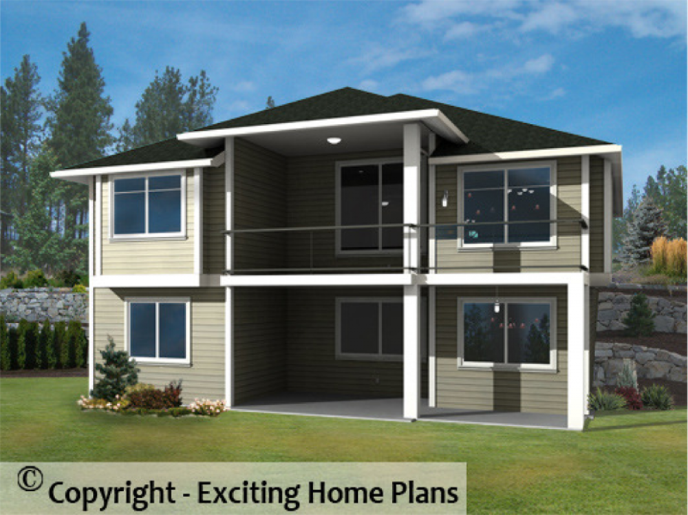 House Plan E1050-10 Rear 3D View
