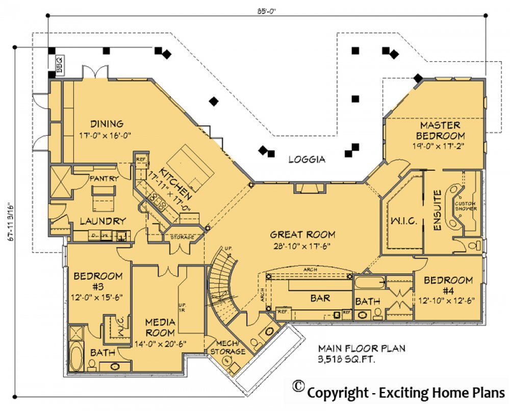 House Plan E1260-10  Main Floor Plan