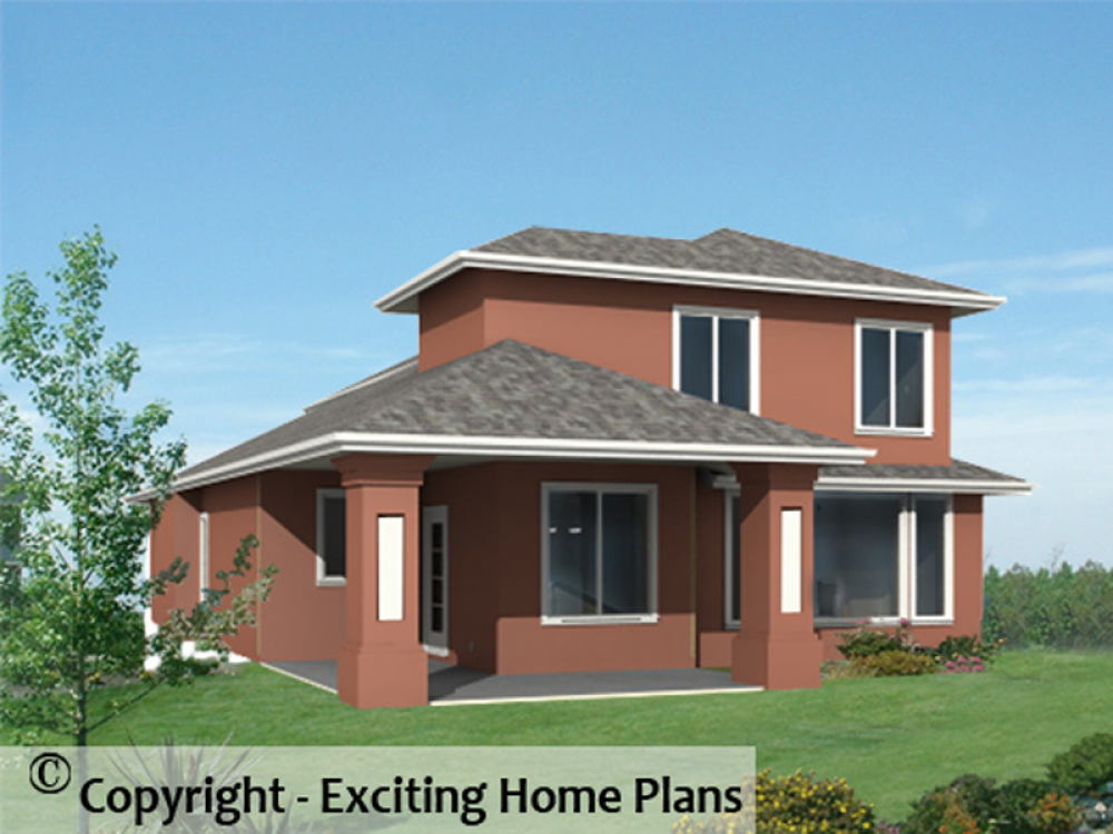 House Plan E1007-10 Rear 3D View