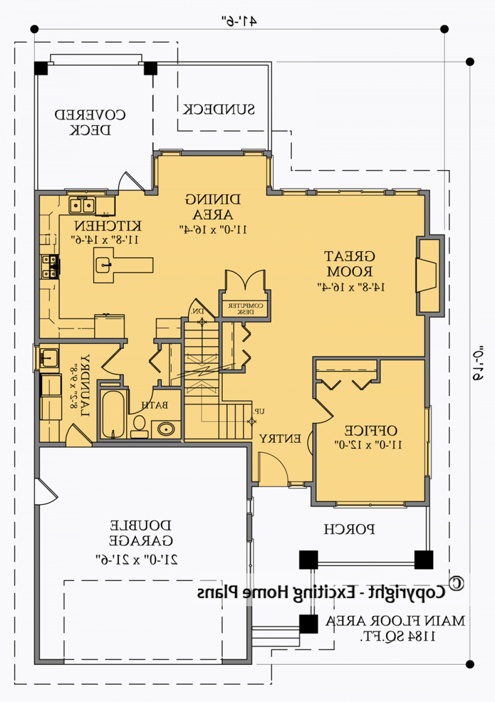 House Plan E1025-10 Main Floor Plan REVERSE
